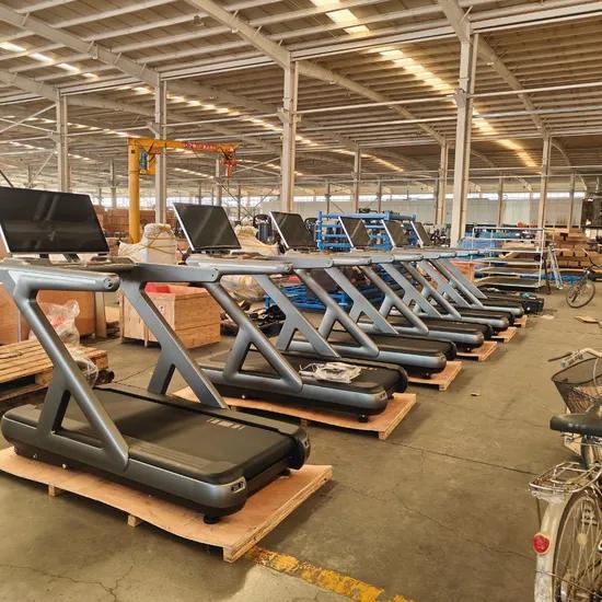 Commercial treadmills on pallets in the factory warehouse ready for ocean freight to the USA
